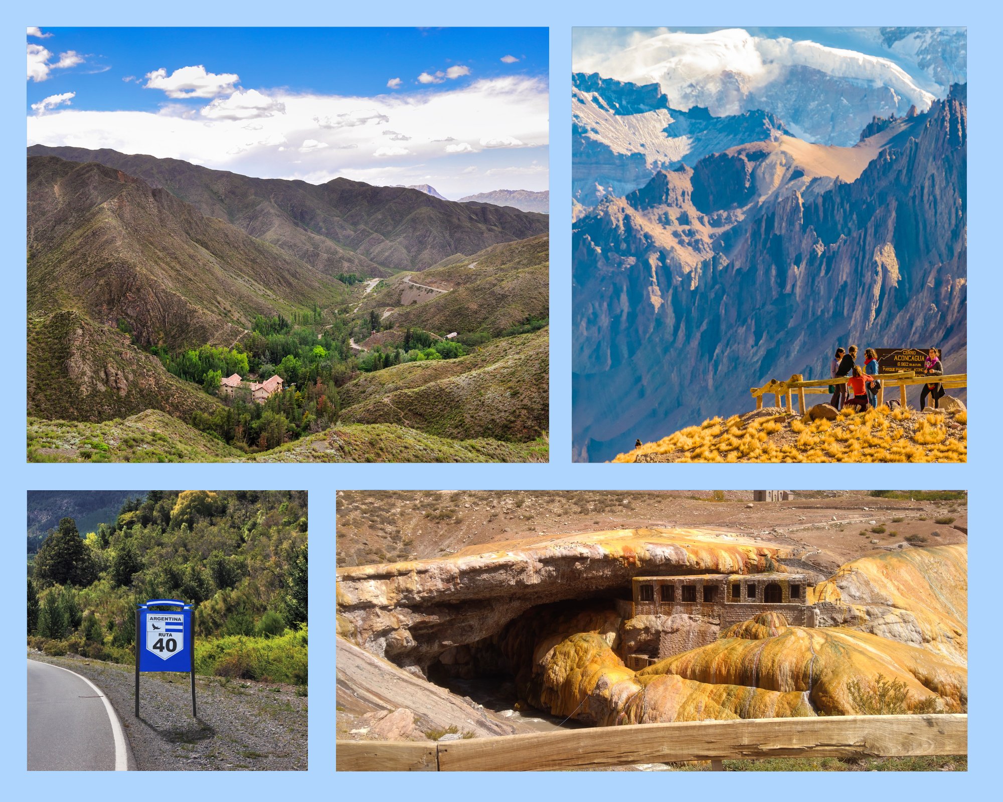 Andenlandschaft mit der Ruta 40 und der Puente del Inca bei Mendoza