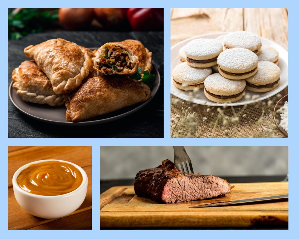Collage der argentinischen Küche: Empanadas, Alfajores, Dulce de Leche und Asado