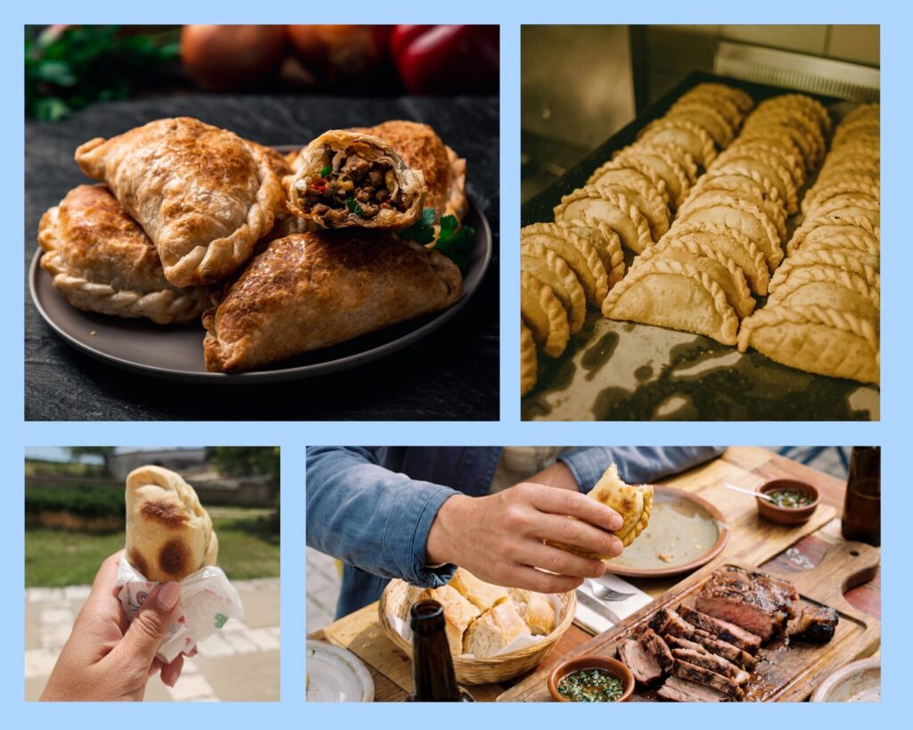 Verschiedene argentinische Empanadas – frisch gebacken und unterwegs am Straßenstand