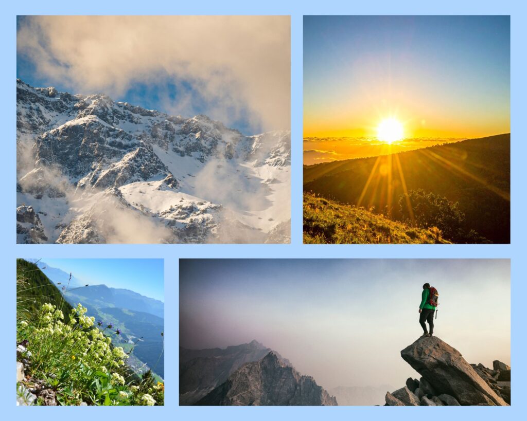 Höchsten Berge Lateinamerikas mit Wanderer in den Anden bei Sonnenaufgang