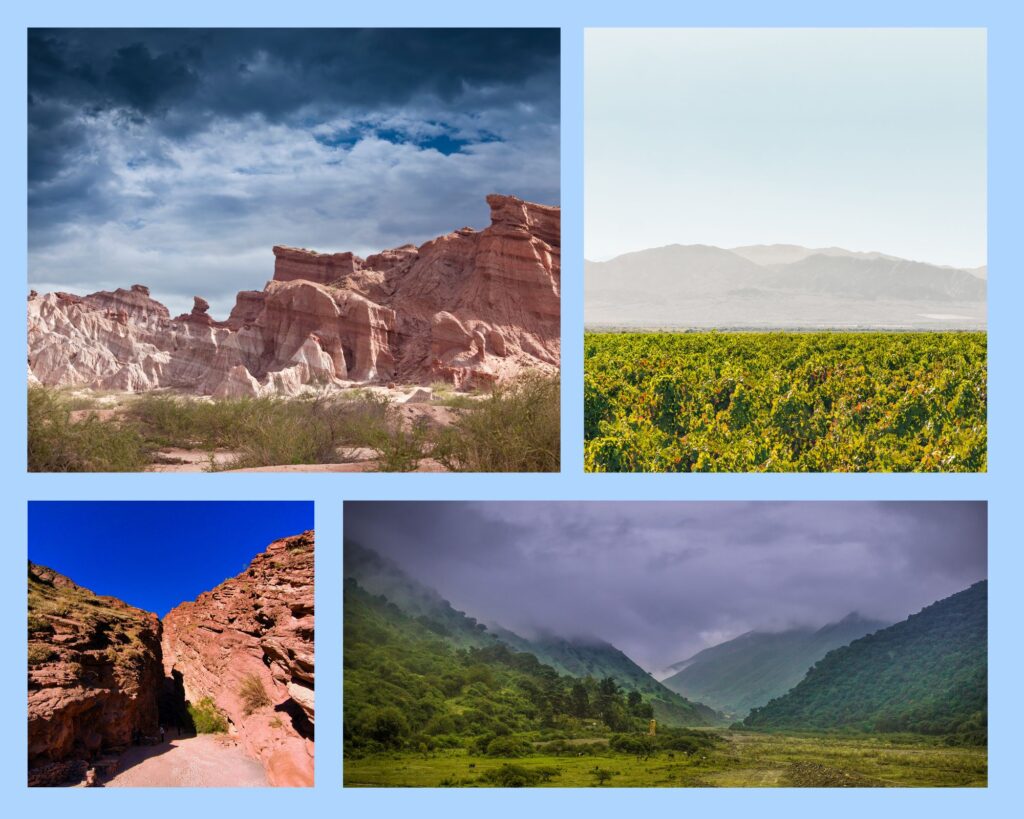 Die Valles Calchaquíes (Calchaquí-Täler) mit Weinanbau und Felsschluchten