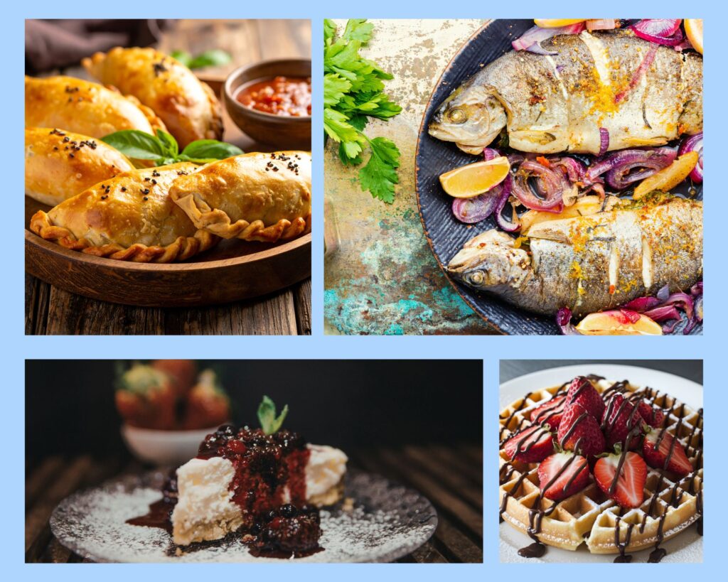 Patagonische Spezialitäten wie Lamm-Empanadas, Forelle und Calafate-Beeren-Desserts