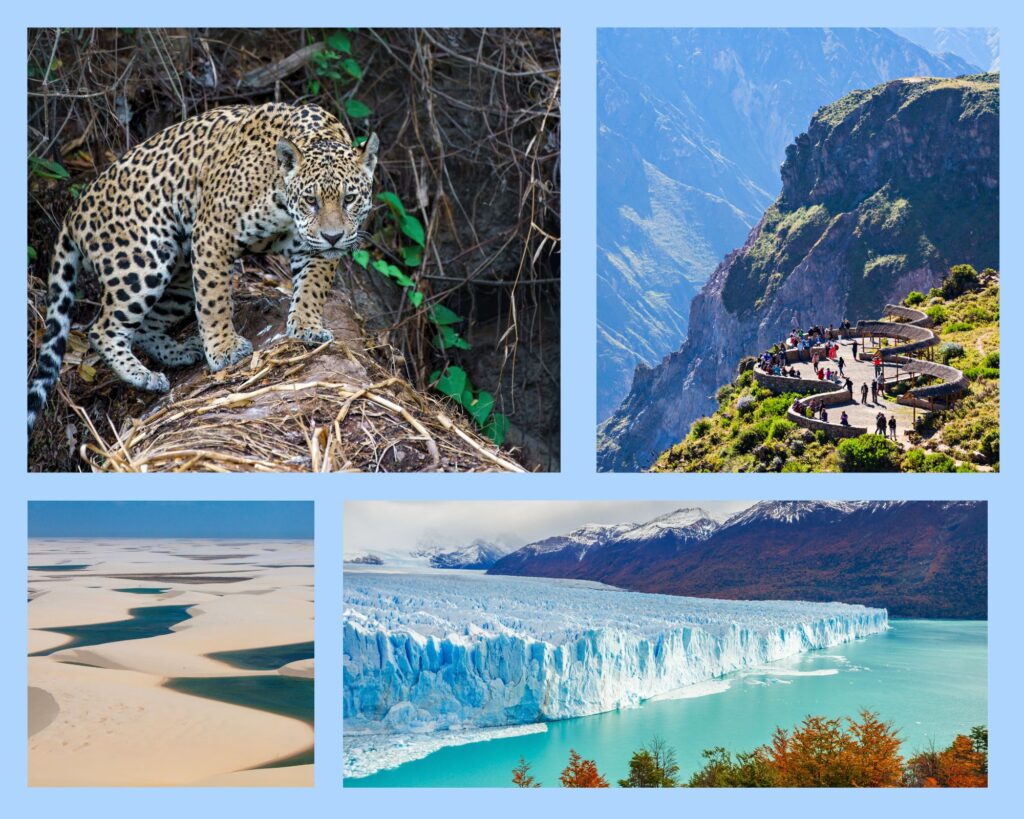 Highlights von Südamerika: Pantanal, Colca Canyon, Lençóis Maranhenses und Perito Moreno