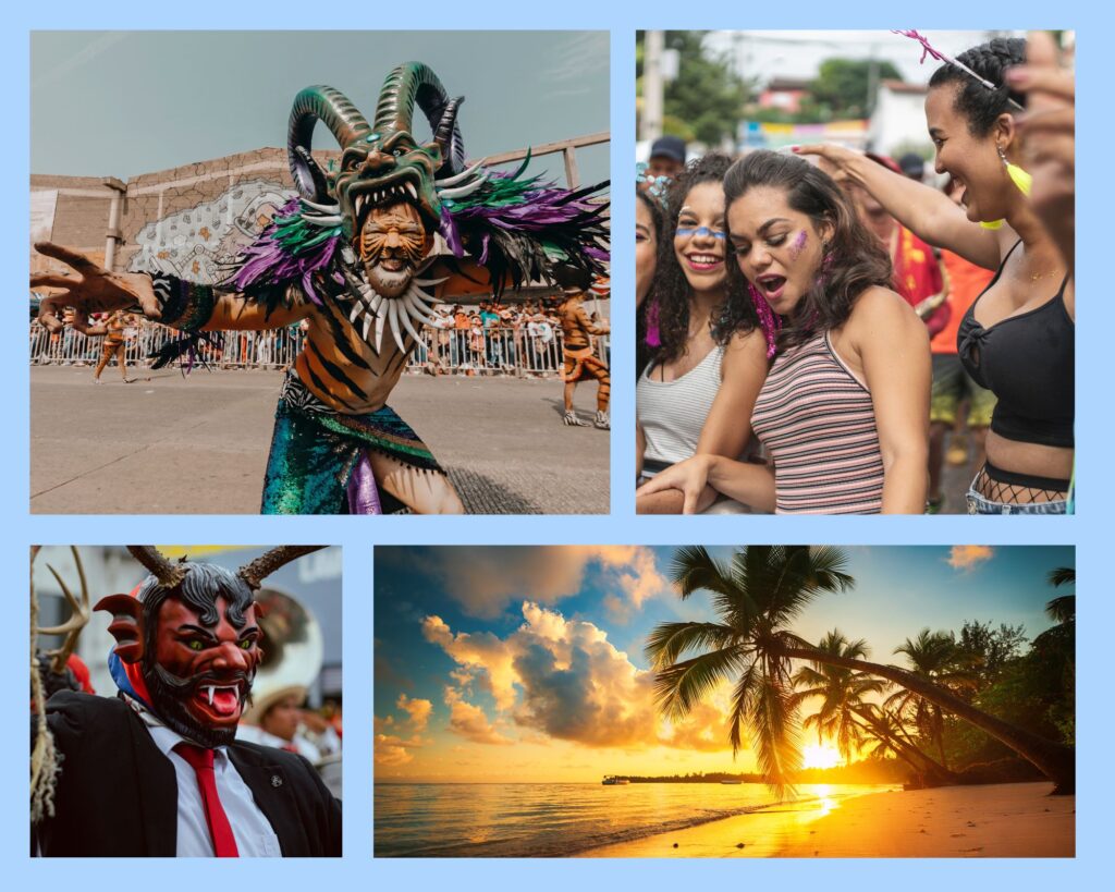 Menschen beim Karneval in der Dominikanischen Republik verkleidet als Diabolos Cojuelos.