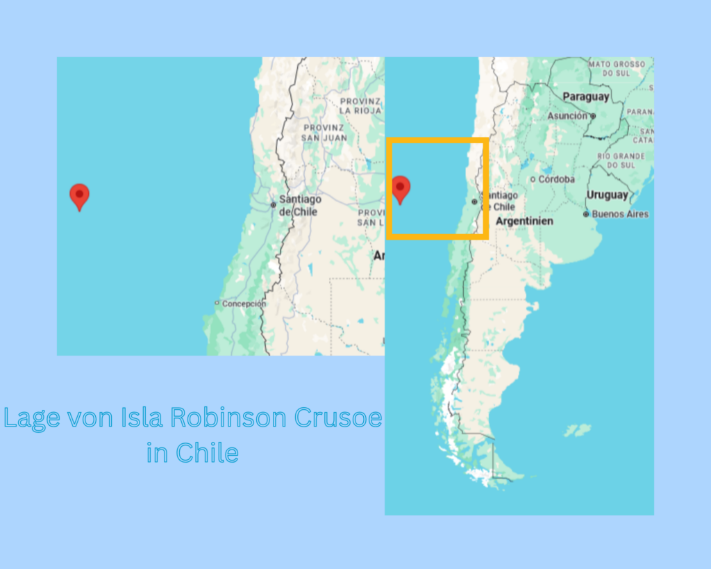 Karte mit der Lage der Robinson Crusoe Insel vor der chilenischen Küste