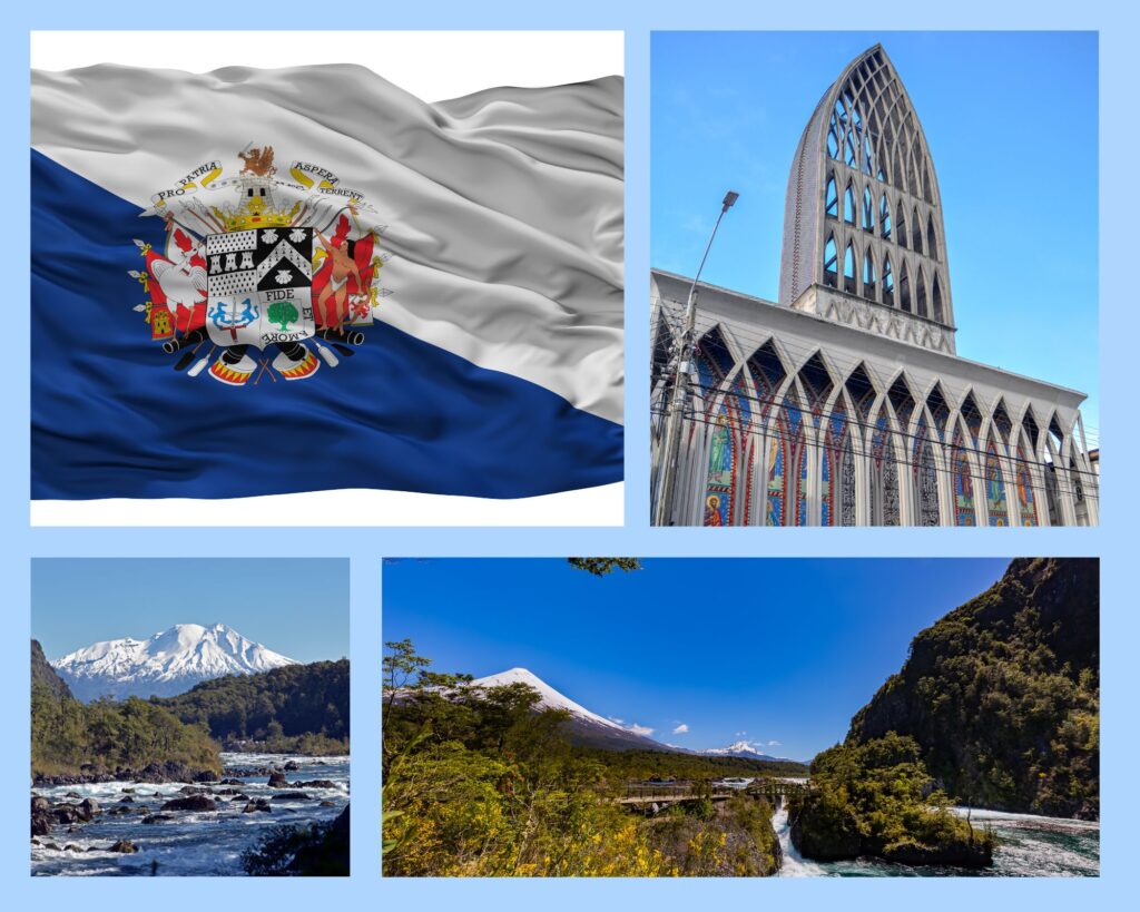 Osorno: Stadtflagge, Kathedrale und der gleichnamige Vulkan