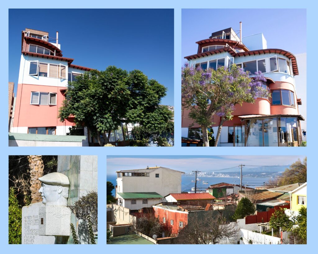 Pablo Neruda: sein Haus "La Sebastiana" in Valparaíso, Büste von Pablo Neruda in Viña del Mar und der Blick aus seinem Haus