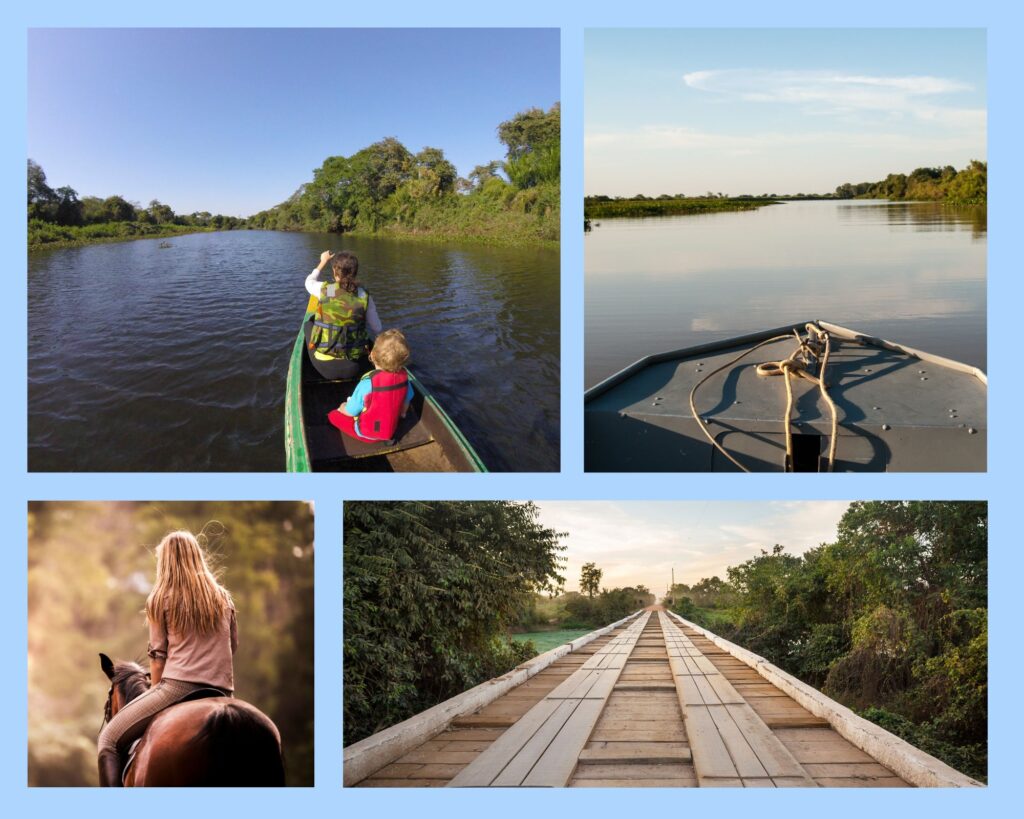 Mit dem Kanu, dem Boot, auf dem Pferderücken oder über Straßen und Holzbrücken das Pantanal erkunden
