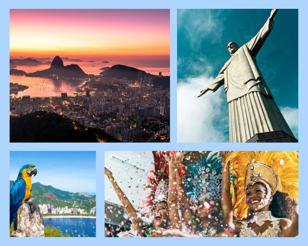 Rundreise Brasilien-Blick auf Rio de Janeiro mit Christusstatue, Stränden, Karneval und tropischer Natur.