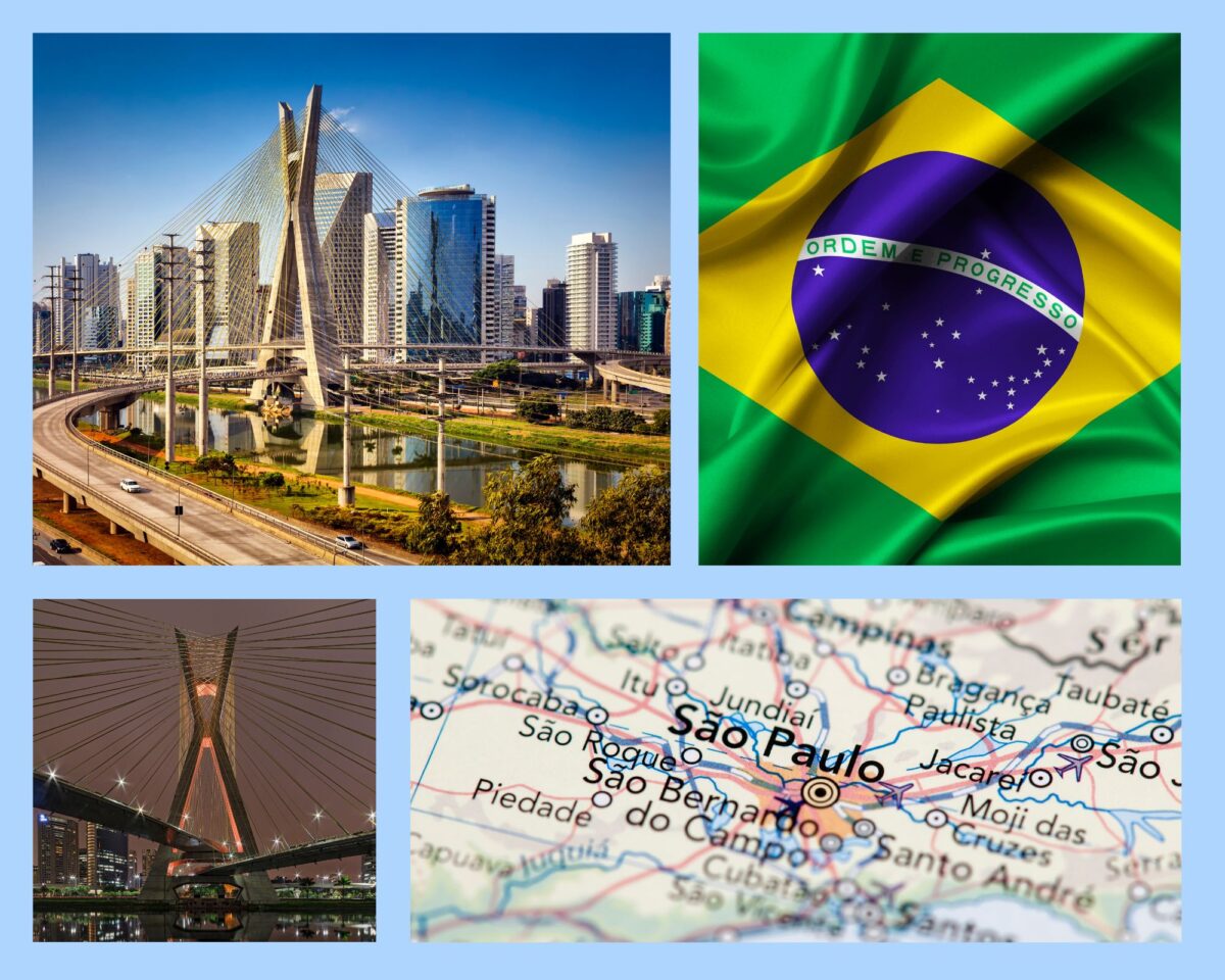 São Paulo Skyline mit der Estaiada-Brücke und moderner Architektur als Symbol der Metropole in Brasilien