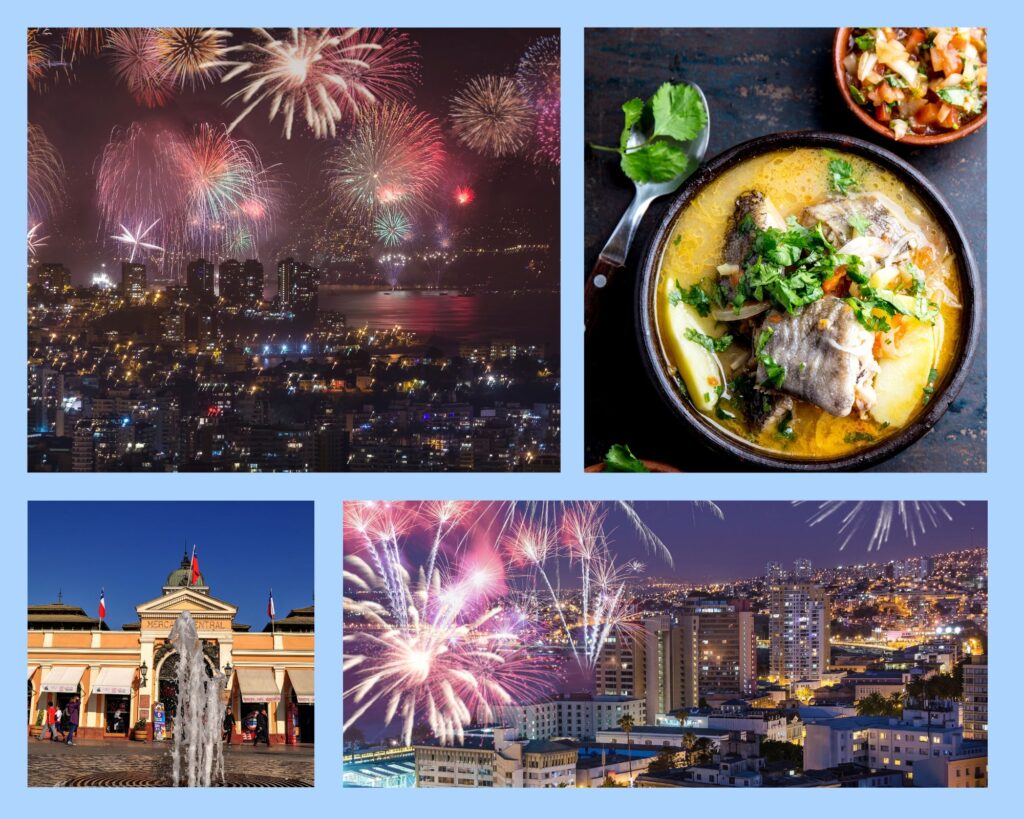 Silvester in Chile: Feuerwerk in Valparaiso, der Mercado Central in Santiago de Chile und die Fischsuppe Caldillo de Congrio