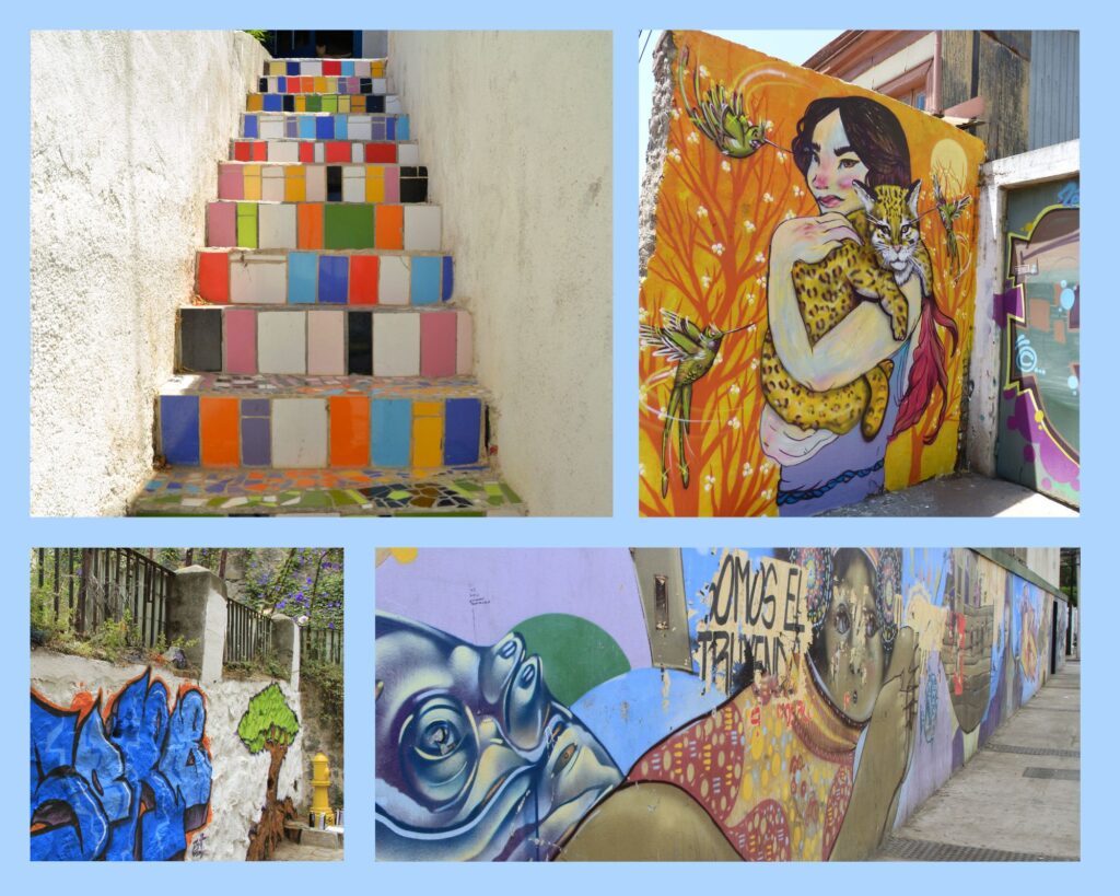 Bunte Treppe und Streetart in Valparaíso