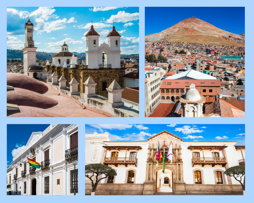 Collage mit Stadtansichten von Sucre und Potosí in Bolivien