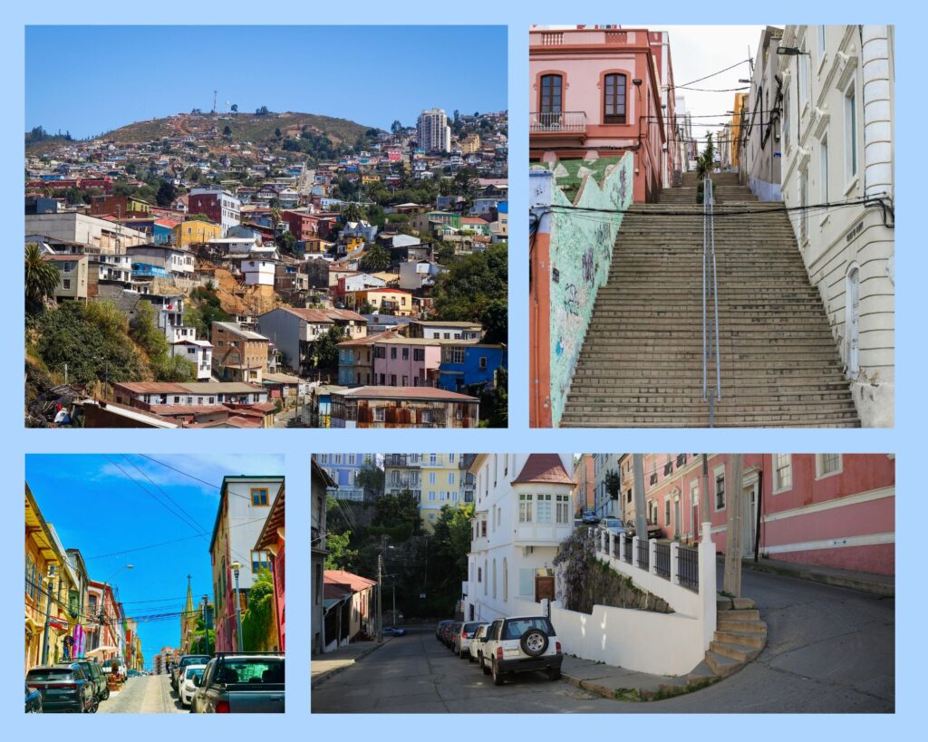 In Valparaíso geht es immer irgendwo die Hügel hinauf: verschiedene Straßen und Treppen in Valparaíso 