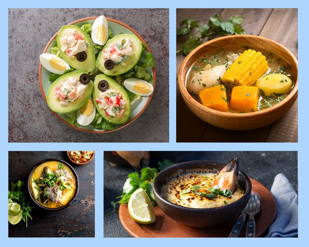 Weitere chilenische Gerichte: Palta Reina, Cazuela, Caldillo de congrio und Pastel de jaiba
